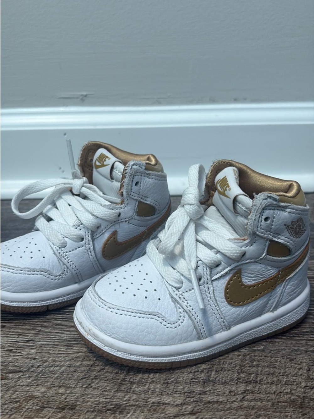 Nike Kids White and Metallic Gold High-Top Sneakers